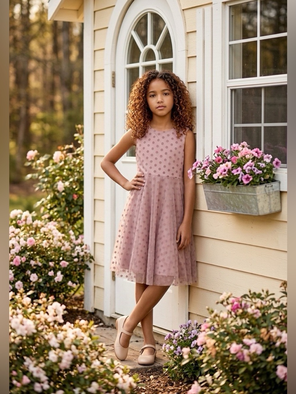 Blueberi Boulevard Lavender Polka Dot Tulle Dress Girls 12